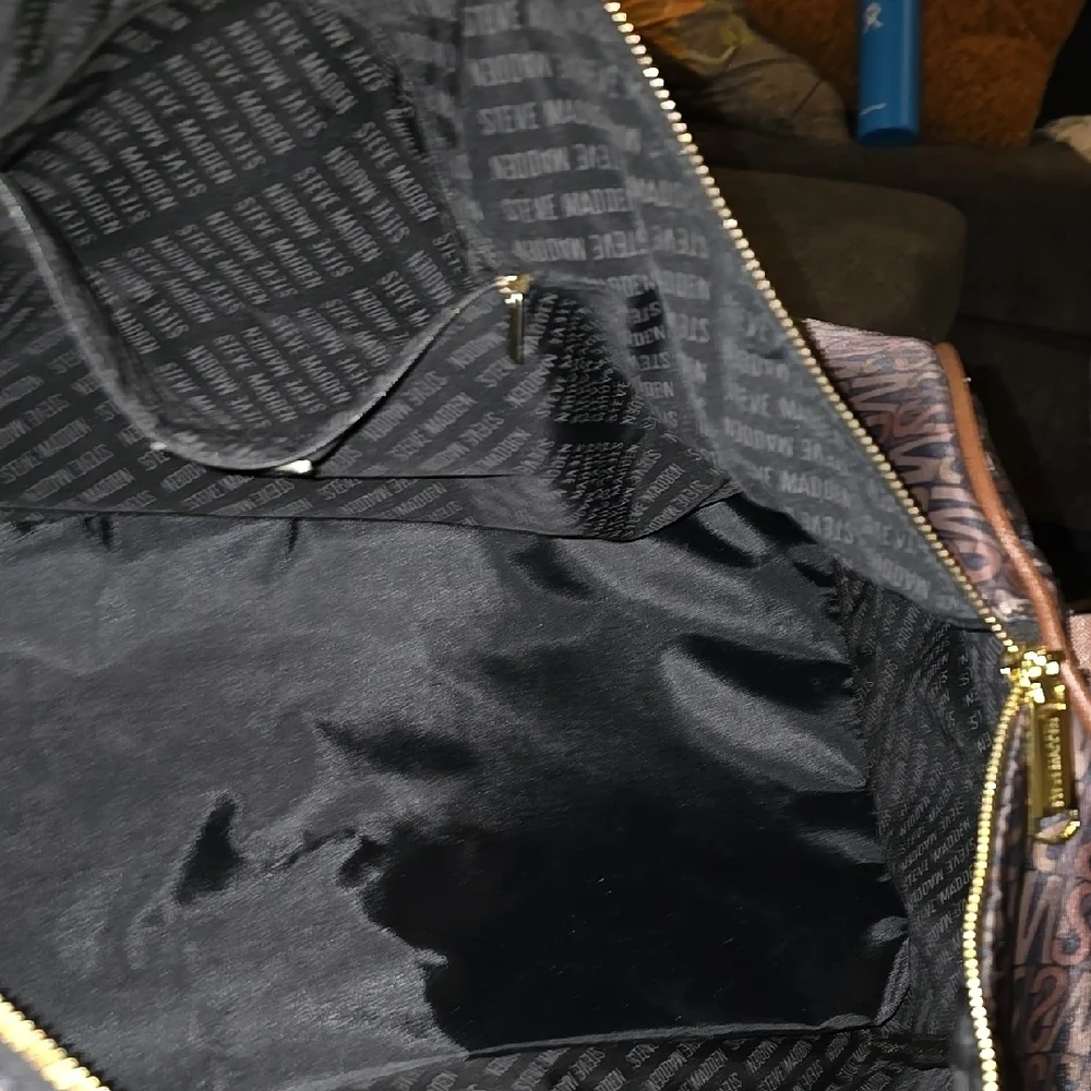 Large Steve Madden Brown and Black Logo Duffel Bag